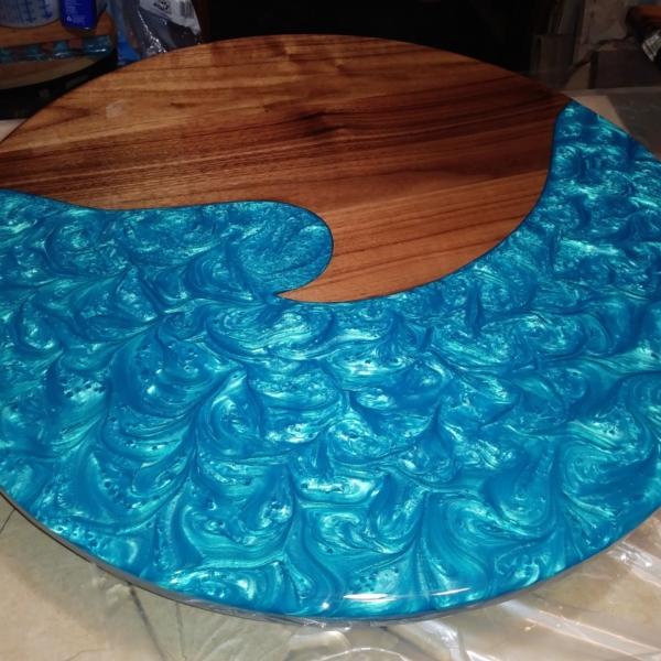 Blue wave and black walnut coffee table