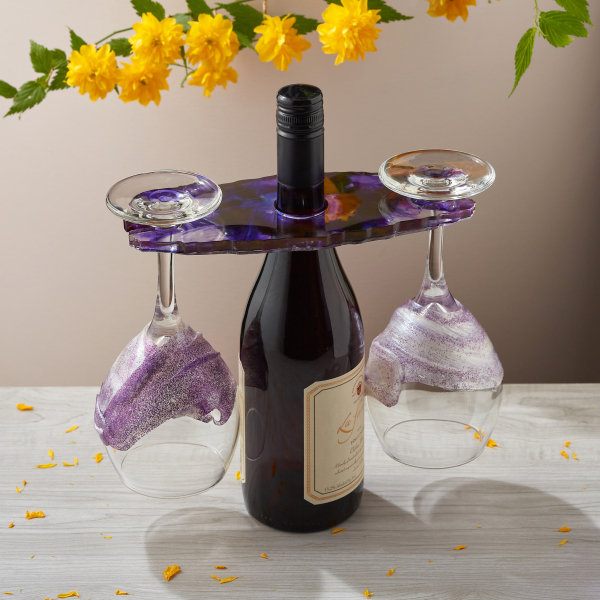 Purple And White Glitter Wine Glasses Set Of 2